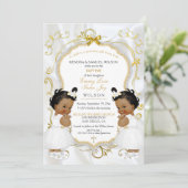 Invitation Fille jumeaux Baptême Christening Gold Ethnic (Debout devant)