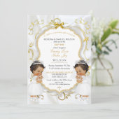 Invitation Fille jumeaux Baptême Christening Gold Ethnic (Debout devant)
