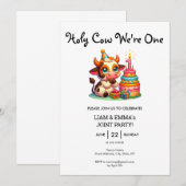 Invitation Fille jumeaux Vache sainte Nous sommes un 1er anni (Devant / Derrière)