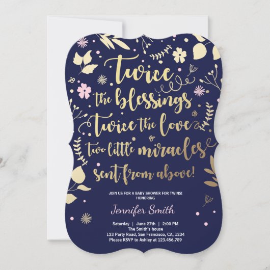 Invitation Fille jumelle de marine de rose d'or d'invitation (Devant)