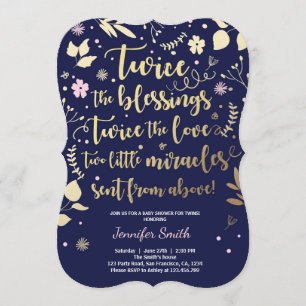 Invitation Fille jumelle de marine de rose d'or d'invitation