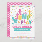 Invitation Fille Jump Anniversaire Fête Bounce House Trampoli (Devant / Derrière)