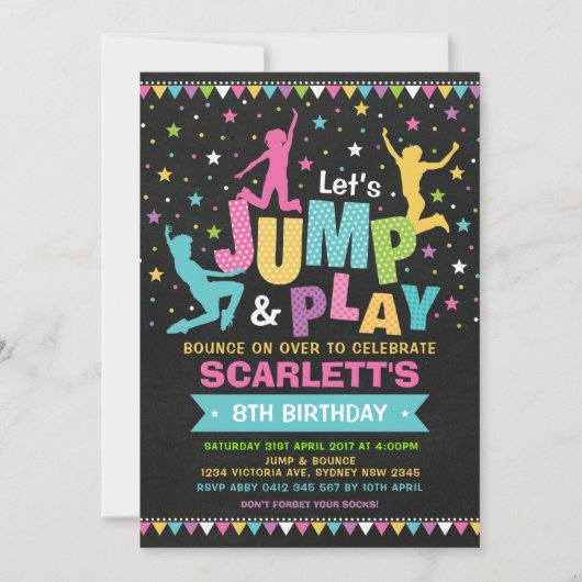 Invitation Fille JUMP Fête Anniversaire Bounce House Trampoli (Devant)