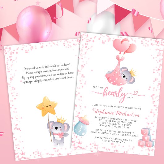 Invitation Fille Koala Ours avec Baby shower de demande de ré