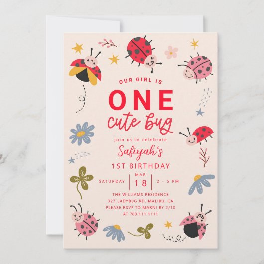 Invitation Fille Ladybug Un An Anniversaire (Devant)