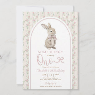 Invitation Fille lapin rose Coquette 1er anniversaire