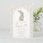 Invitation Fille lapin rose Coquette 1er anniversaire (Debout devant)