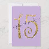 Invitation Fille Lavande Doré Confetti Bordure Quinceañera (Dos)