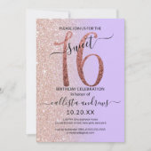 Invitation Fille Lavender Rose Parties scintillant Or Ombre S (Devant)