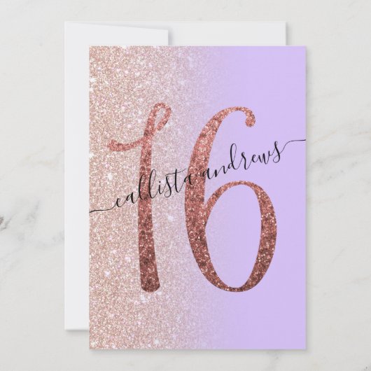 Invitation Fille Lavender Rose Parties scintillant Or Ombre S (Dos)