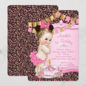Invitation Fille Léopard 1er Anniversaire (Devant / Derrière)