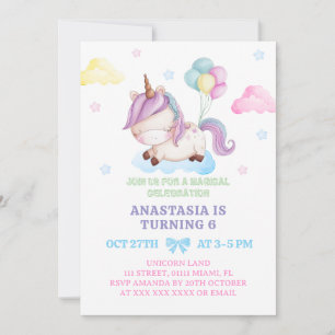 Invitation Fille Licorne 6ème Anniversaire Fête Arc-en-Ciel