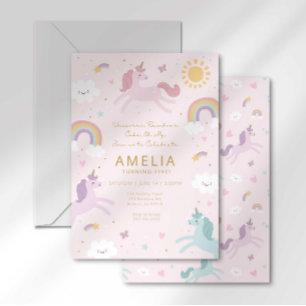 Invitation Fille Licorne Arc-en-Ciel Magique Anniversaire