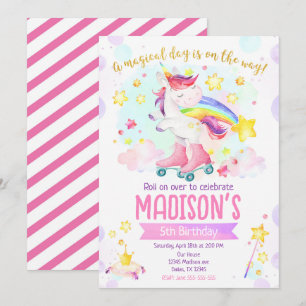 Invitation Fille Licorne au Patin à Roulonnes Fête d'Annivers