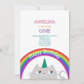 Invitation Fille Licorne Chat Mignon 1er Anniversaire (Devant)
