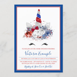 Invitation Fille Licorne Patriotique Militaire Bébé Baby Show