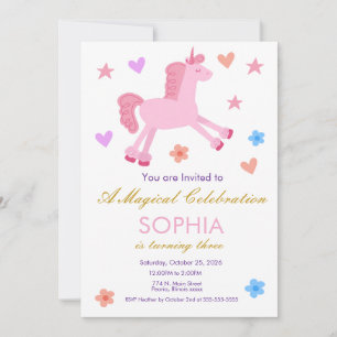 Invitation Fille licorne rose magique Anniversaire tout âge