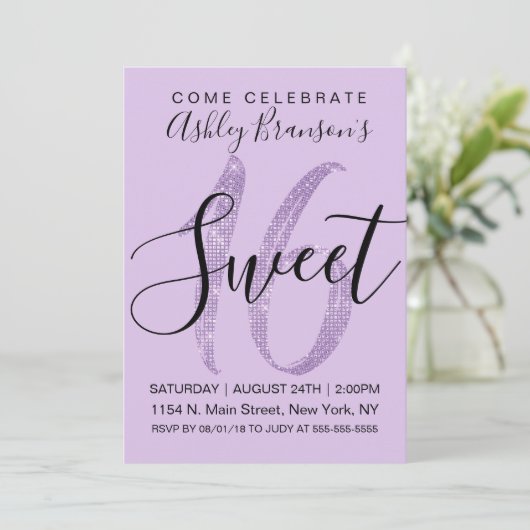 Invitation Fille Lilac Purple Sequin Parties scintillant Swee (Debout devant)