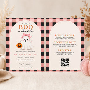 Invitation Fille Little Boo Fantôme Arc Rose Code QR Baby Sho