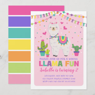Invitation Fille Llama rose fête d'anniversaire Toute la Llam
