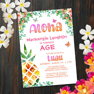 Invitation Fille luau tropicale Anniversaire Aloha Ananas