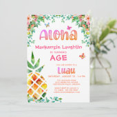 Invitation Fille luau tropicale Anniversaire Aloha Ananas (Debout devant)
