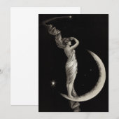 Invitation Fille Lune Art Nouveau vintage (Devant / Derrière)