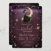 Invitation Fille Lune Céleste Étoiles Déjeuner Bourgogne (Devant / Derrière)