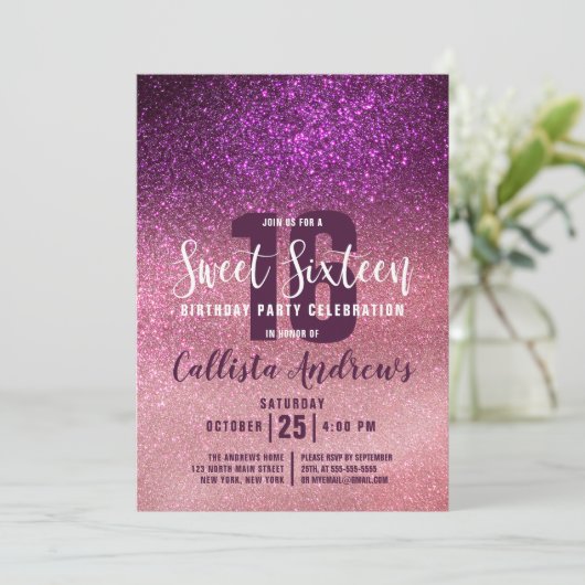 Invitation Fille Magenta Rose Triple Parties scintillant Ombr (Debout devant)