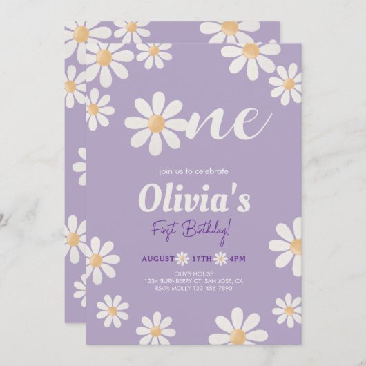 Invitation Fille marguerite (Devant / Derrière)