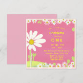 Invitation Fille marguerites sucrées Bubblegum rose Jaune Ann (Devant / Derrière)
