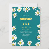 Invitation Fille marguerites sucrées Jaune Turquoise premier  (Devant)