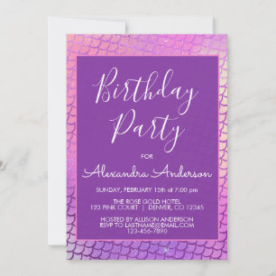 Invitation Fille mauve Adulte ou enfant Tout âge Anniversaire