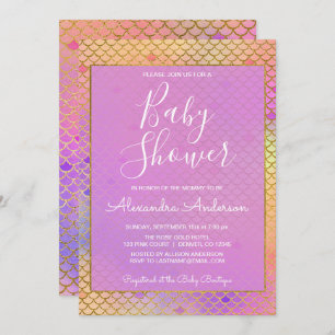 Invitation Fille mauve, rose et jaune Baby shower