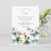 Invitation Fille mignonne Aquarelle Canard fête d'anniversair (Debout devant)