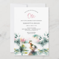 Fille mignonne Aquarelle Canard fête d'anniversair