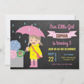 Invitation Fille mignonne avec parapluie | Rainy Birthday Par (Devant)