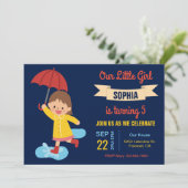 Invitation Fille mignonne avec parapluie | Rainy Day Birthday (Debout devant)