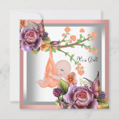 Invitation Fille mignonne Baby shower Fille Corail Peach 2 (Devant)