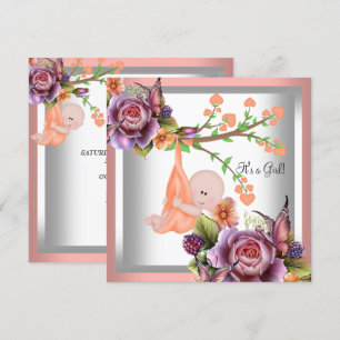 Invitation Fille mignonne Baby shower Fille Corail Peach 2