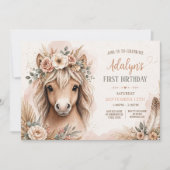 Invitation Fille Mignonne Boho Cheval Premier Anniversaire (Devant)