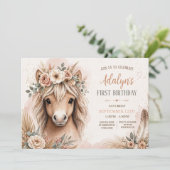 Invitation Fille Mignonne Boho Cheval Premier Anniversaire (Debout devant)