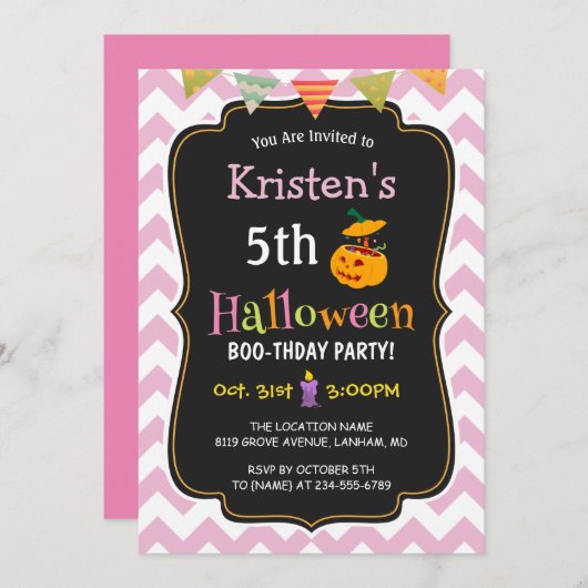 Invitation Fille mignonne Chevron fête d'anniversaire de l'en (Devant / Derrière)