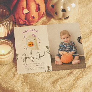 Invitation Fille Mignonne et Effrayante Halloween 1er Anniver