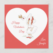 Invitation Fille mignonne et oiseau de la Saint-Valentin vint (Devant)