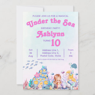 Invitation Fille Mignonne Fantaisiste Sous la Mer Sirène Anni