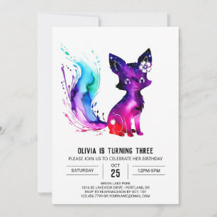 Invitation Fille mignonne Fox numérique fille anniversaire