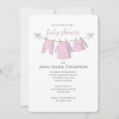 Invitation Fille mignonne rose bébé Clothesline Baby shower d (Devant)