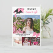 Invitation Fille mignonne rose Bows Photos Célébration de la  (Debout devant)