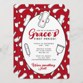 Invitation Fille mignonne Rouge Menstrual Pad Première périod (Devant / Derrière)